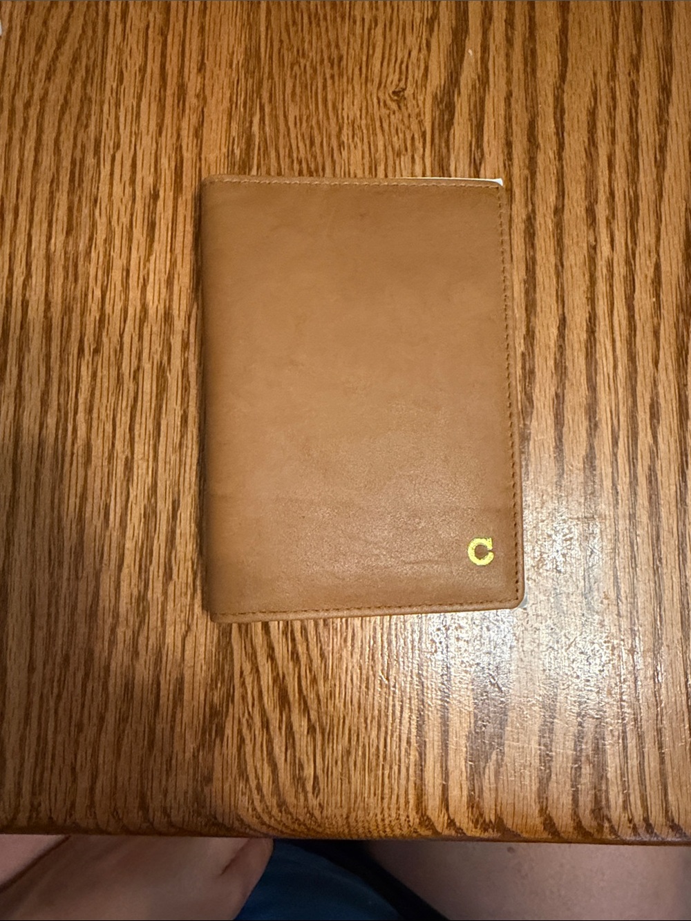 NWT Tan Leather Passport Wallet with Monogram C